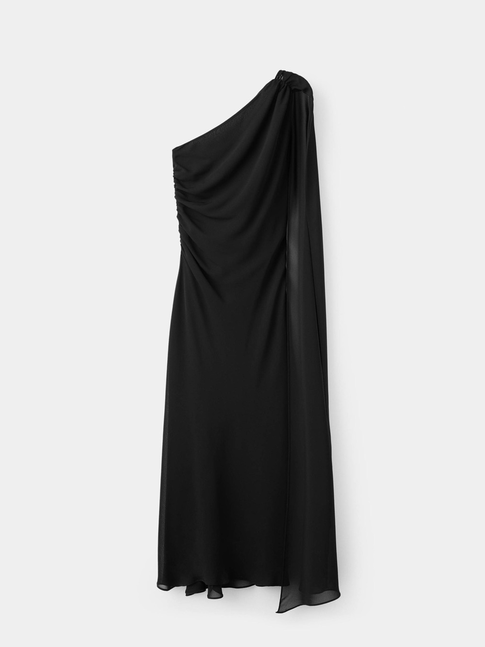 Mango Black One-Shoulder Draped Gown
